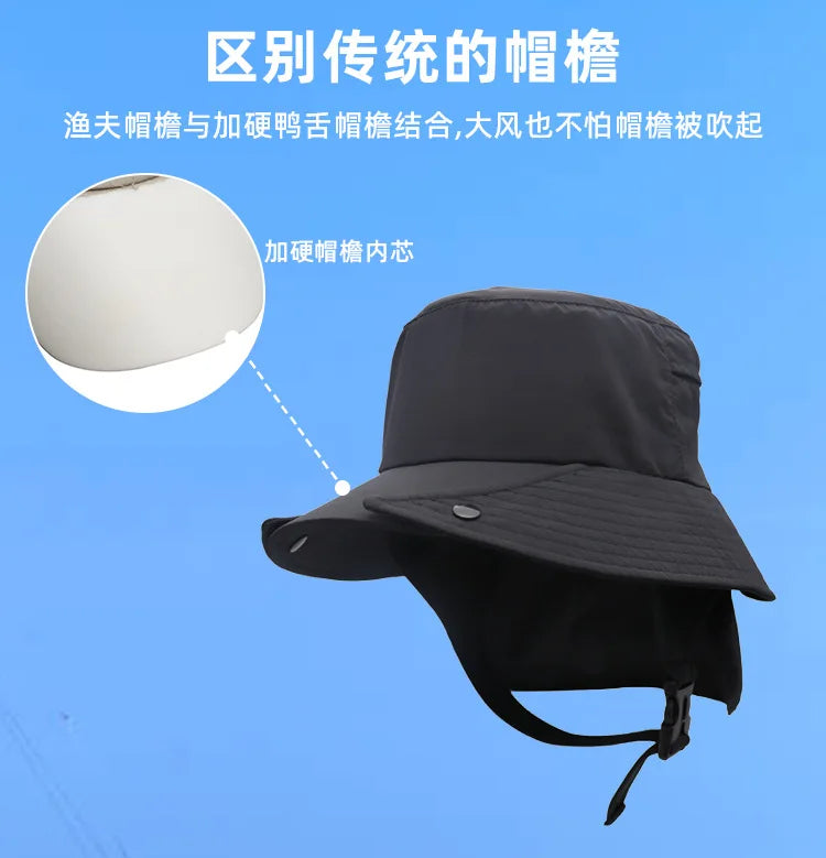 Men's Sun Hat | Large Eaves Surf Cap | Detachable Fisherman Hat for Summer UV Protection