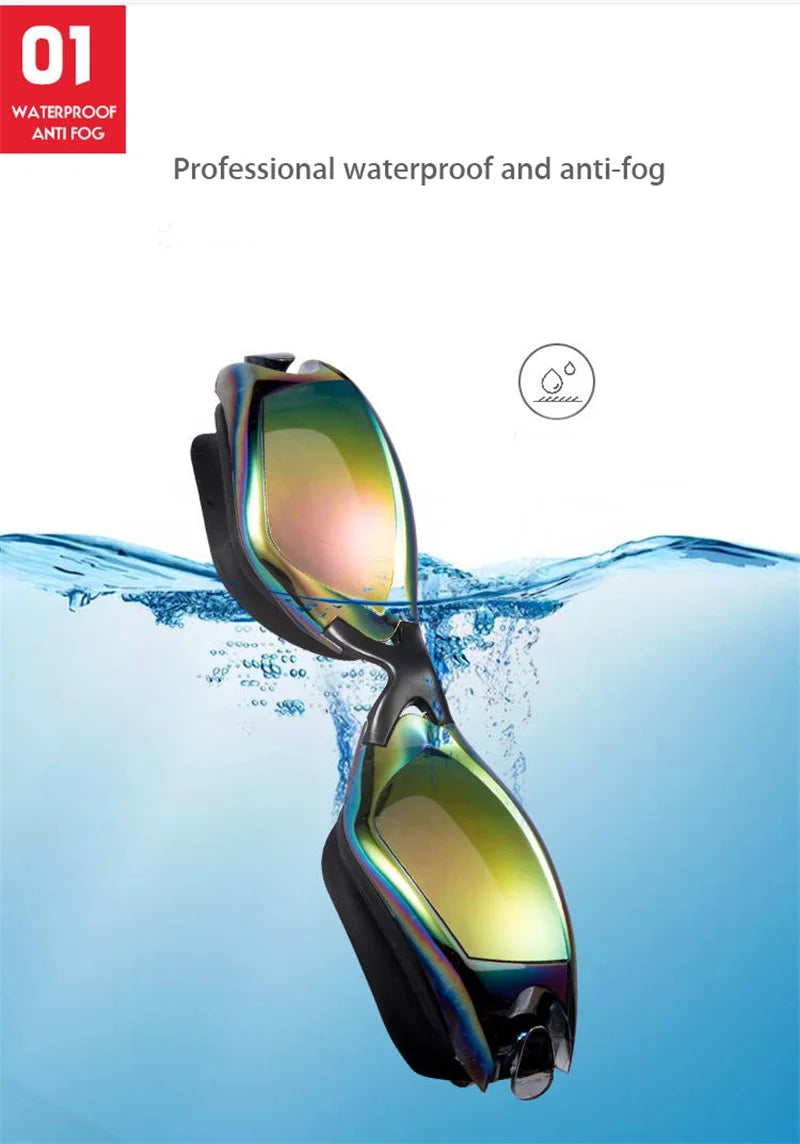 Professional Swimming Goggles: Electroplated, Waterproof with Earplugs & Nose Clip