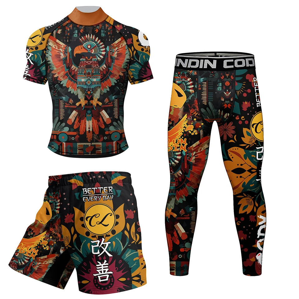 Brazilian Jiu-Jitsu Rash Guard Set – MMA BJJ Compression Shirt & Pants | Boxing Rashguard with Rubber Waistband