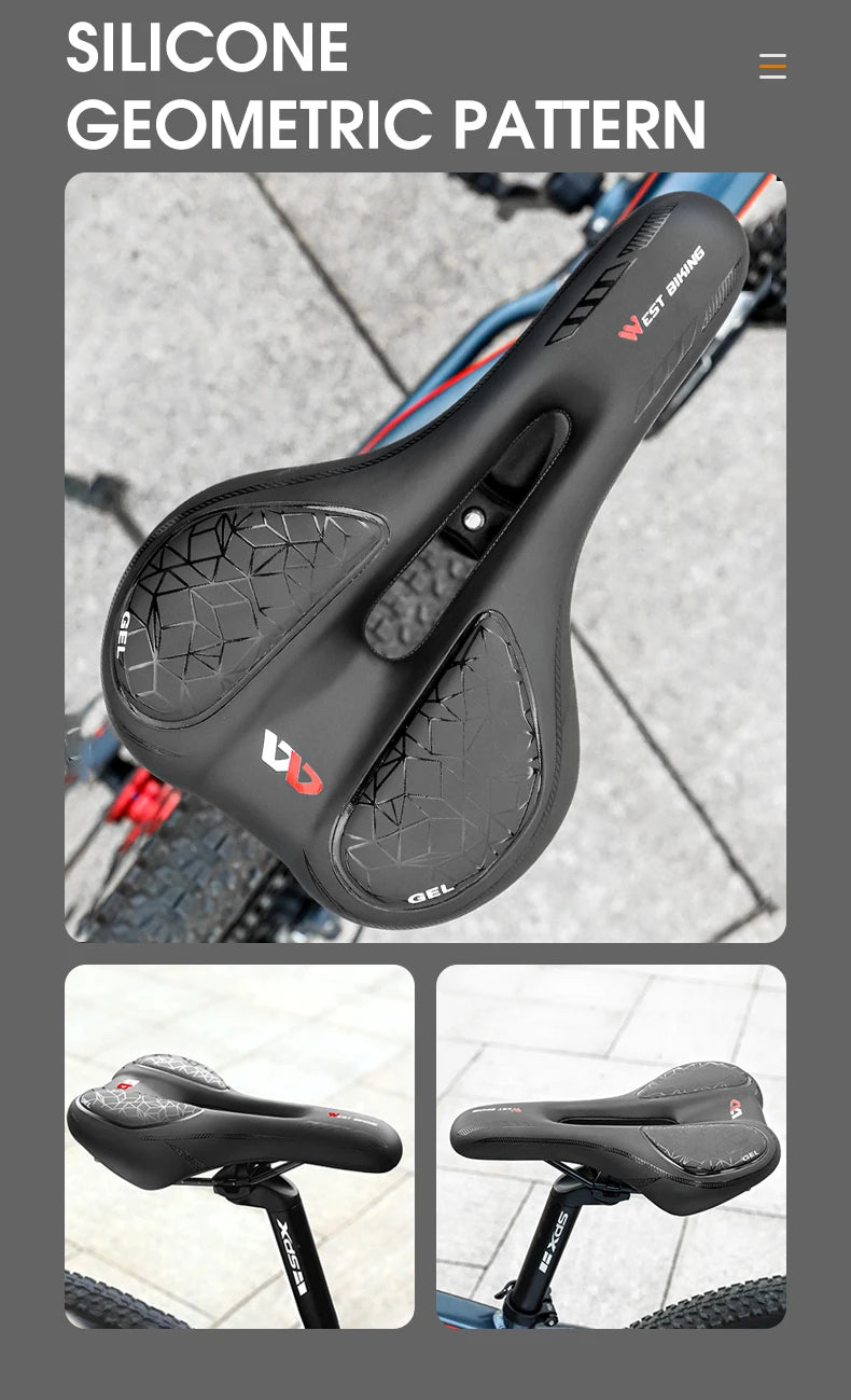 🚴‍♂️ WEST BIKING Gel Silicone Bicycle Saddle – Ultimate Comfort & Shock Absorption | Breathable, Hollow MTB & Road Bike Seat 🌟