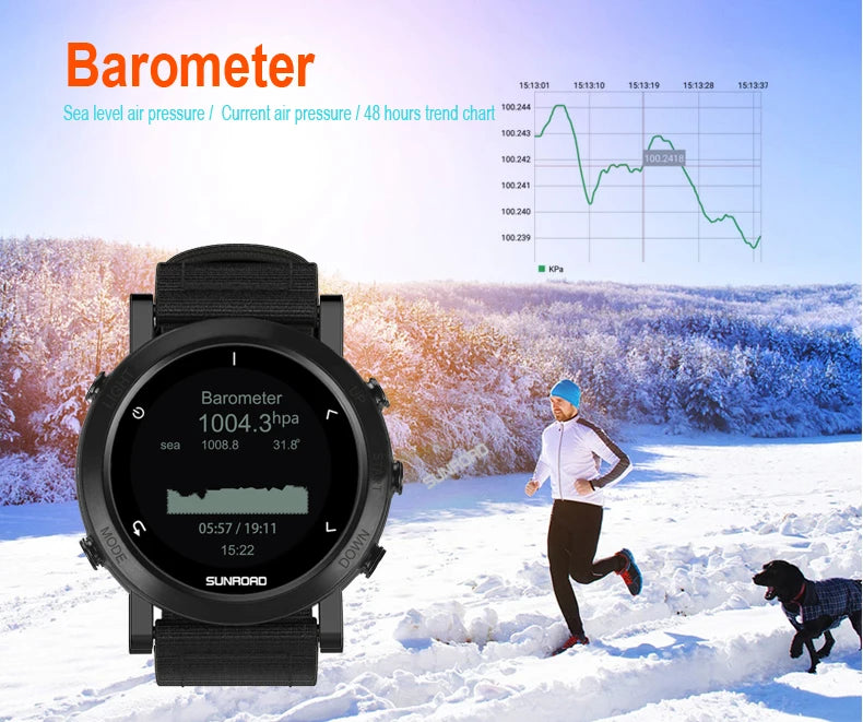 Sunroad GPS Sports Smart Watch - 100m Waterproof Fitness Tracker with Altimeter, Compass, Barometer for Cycling & Mountaineering