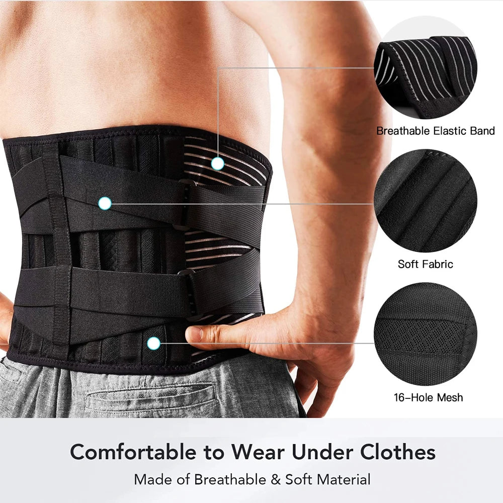 🏋️ Adjustable Lumbar Back Belt | Waist Support Trainer with 6 Stays | Abdominal Binder for Men & Women