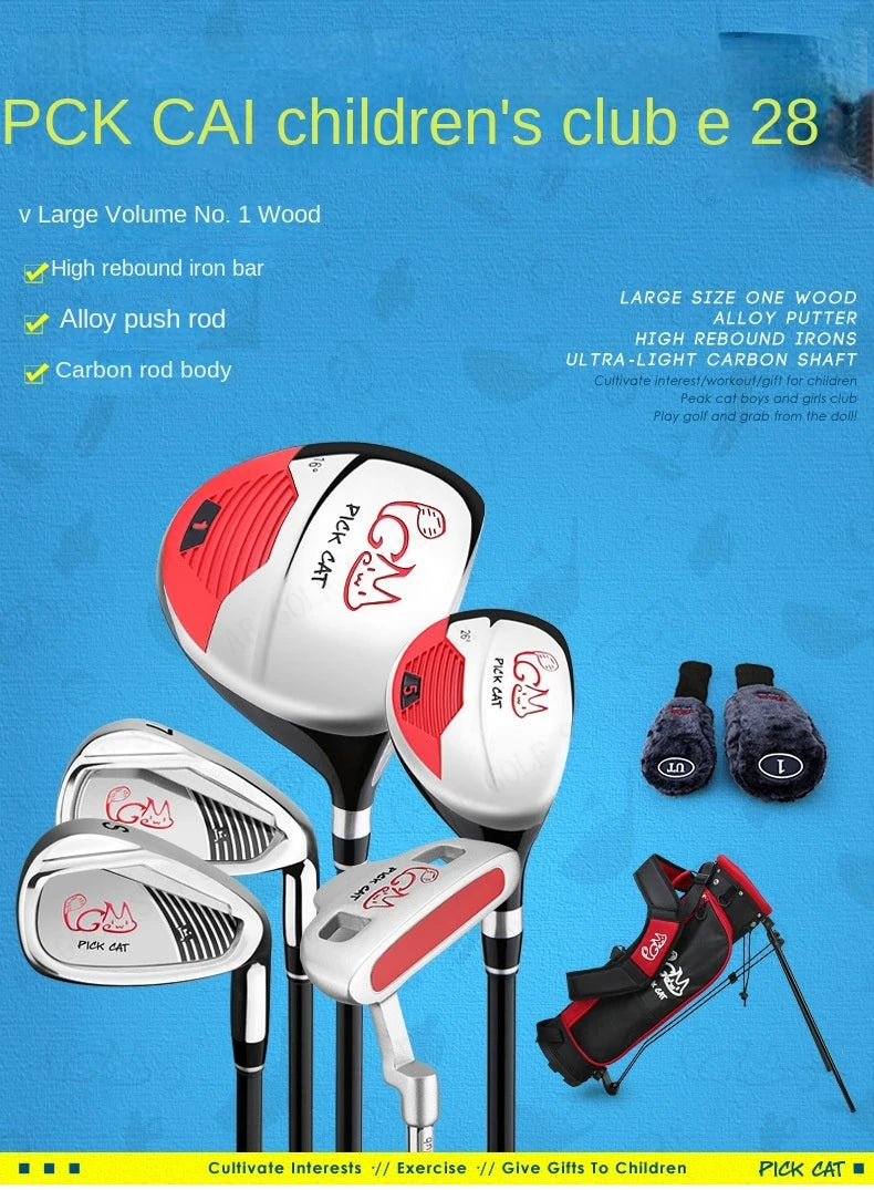 PGM Kids Golf Club Set (3-12 Years) | Complete Beginner's Kit with Wood, Iron, Putter & Bag