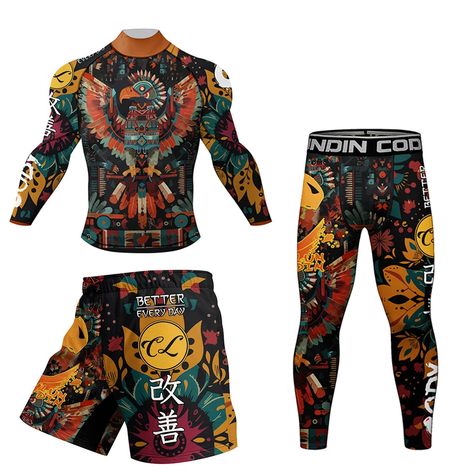 Brazilian Jiu-Jitsu Rash Guard Set – MMA BJJ Compression Shirt & Pants | Boxing Rashguard with Rubber Waistband