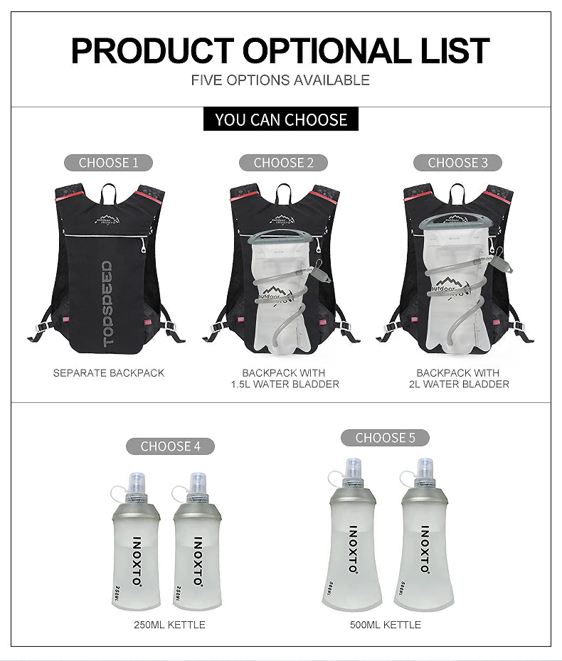 Ultra-Light 5L Trail Running Backpack | Hydration Vest for Marathon & Cycling | Includes 1.5L & 2L Water Bags 🚴‍♀️💧