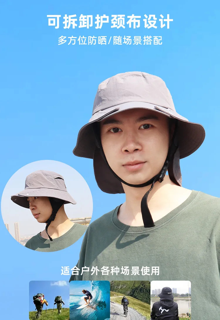 Men's Sun Hat | Large Eaves Surf Cap | Detachable Fisherman Hat for Summer UV Protection