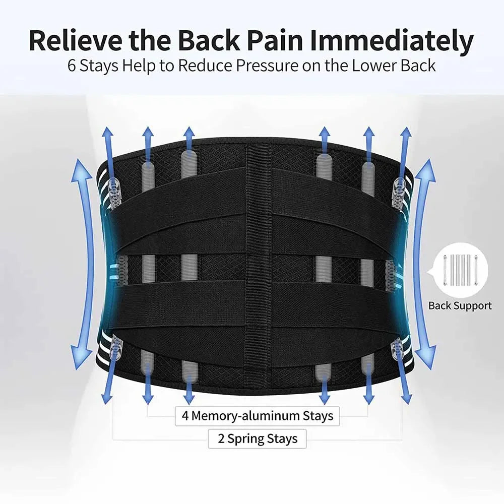 🏋️ Adjustable Lumbar Back Belt | Waist Support Trainer with 6 Stays | Abdominal Binder for Men & Women