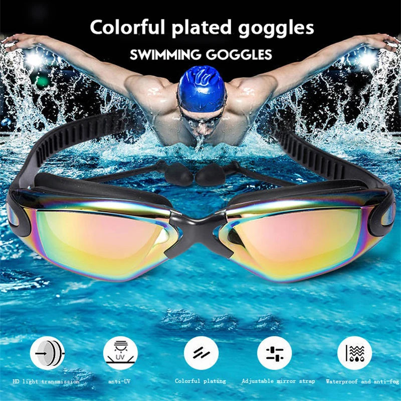 Professional Swimming Goggles: Electroplated, Waterproof with Earplugs & Nose Clip