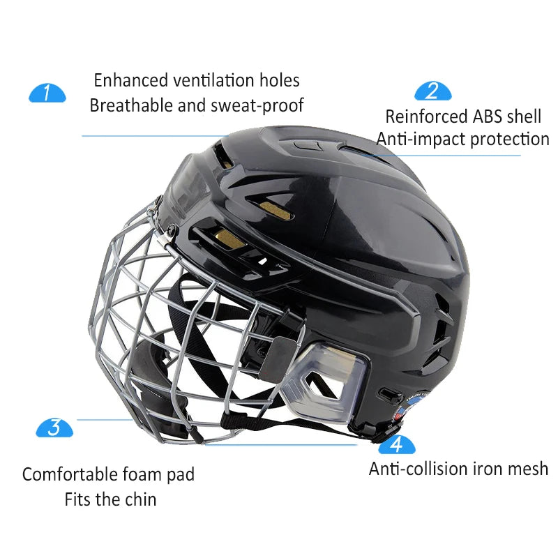 🏒 Adjustable Ice Hockey Helmet – Full Face Tactical Sports Helmet for Adult Safety & Protection!