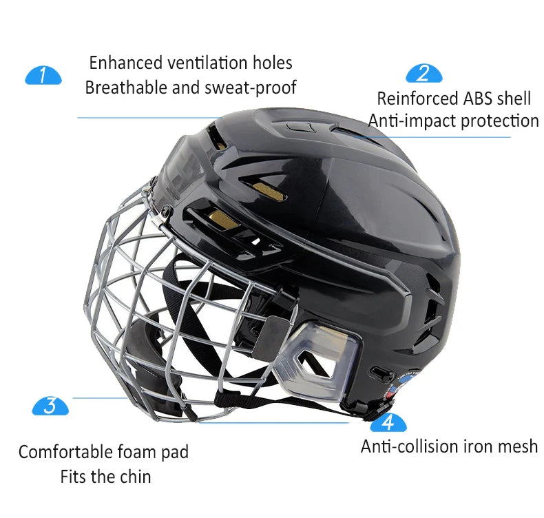 🏒 Adjustable Ice Hockey Helmet – Full Face Tactical Sports Helmet for Adult Safety & Protection!