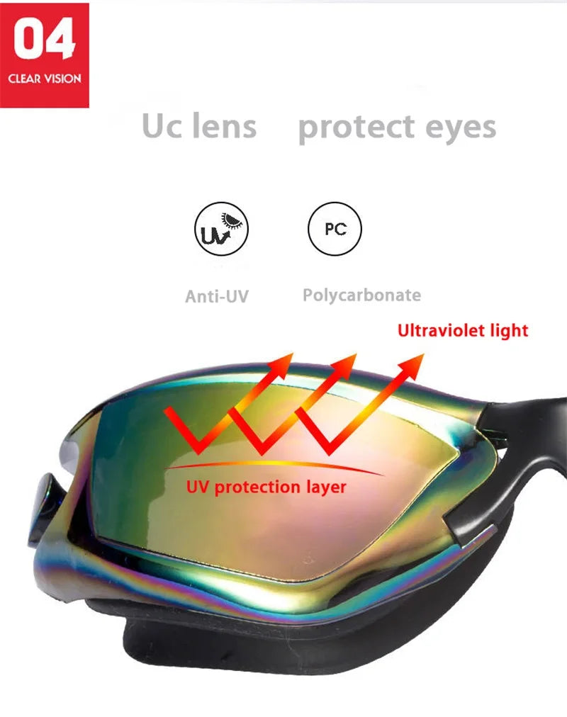 Professional Swimming Goggles: Electroplated, Waterproof with Earplugs & Nose Clip