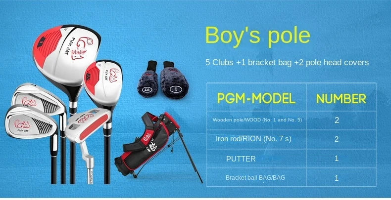 PGM Kids Golf Club Set (3-12 Years) | Complete Beginner's Kit with Wood, Iron, Putter & Bag