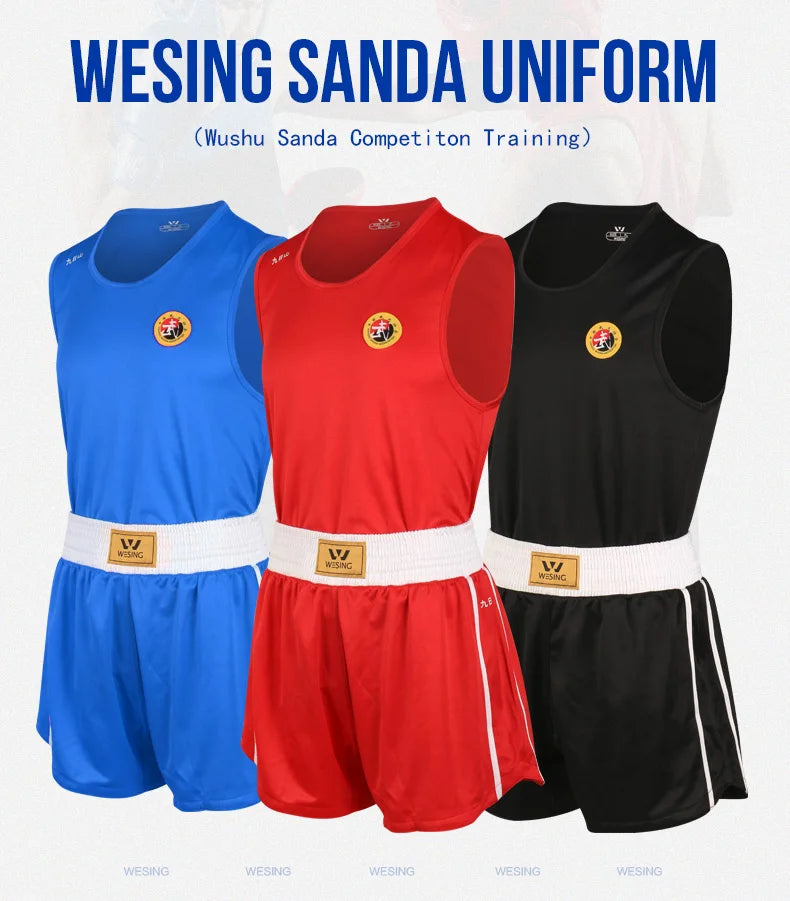 Wesing Sanda Wushu Suit | Breathable Uniform for Adults & Children | Red, Blue, Black | Perfect for Training & Competition