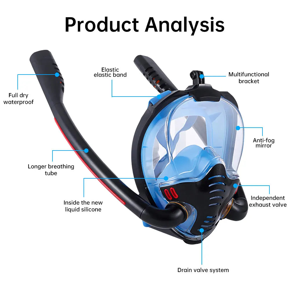 🌊 Full Dry Snorkeling Mask - Double Tube Silicone Diving Goggles for Adults 🌊