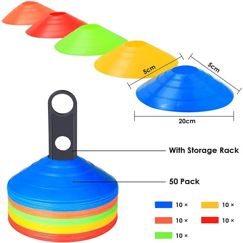 10/15/20/25pcs Agility Disc Cone Set – Multi-Sport Training Cones with Plastic Stand Holder for Soccer & Football