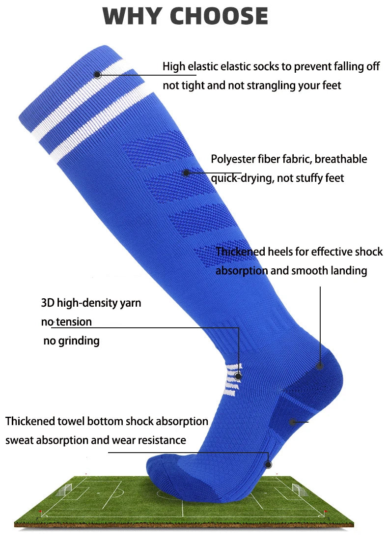 Breathable Knee-High Soccer Socks - Towel Bottom, Perfect for All Ages ⚽