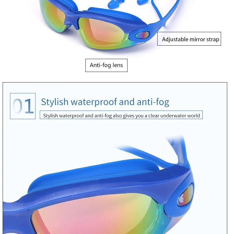 Professional Swimming Goggles: Electroplated, Waterproof with Earplugs & Nose Clip