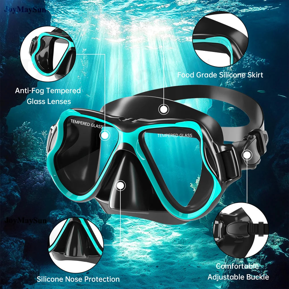 Dry Snorkel Mask Set with Panoramic Anti-Fog View for Adults
