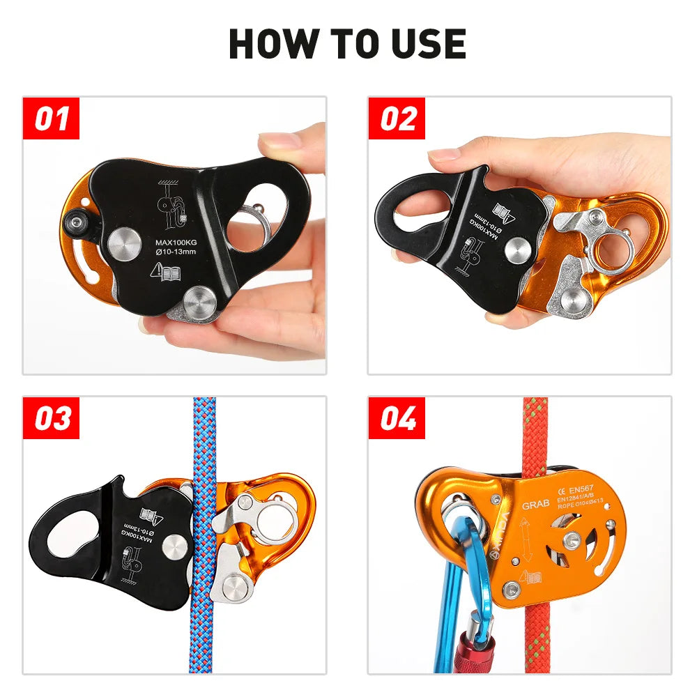 🧗‍♂️ Rock Climbing Ascending & Descending Safety Equipment | Removable Rope Gripper with Automatic Lock | Anti-Fall Protective Gear