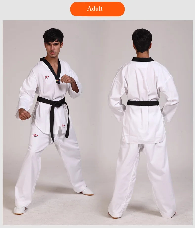White Taekwondo Uniform For Competition Daily Training WTF Logo Karate Judo Dobok Clothes Children Adult Unisex Martial Arts Gi