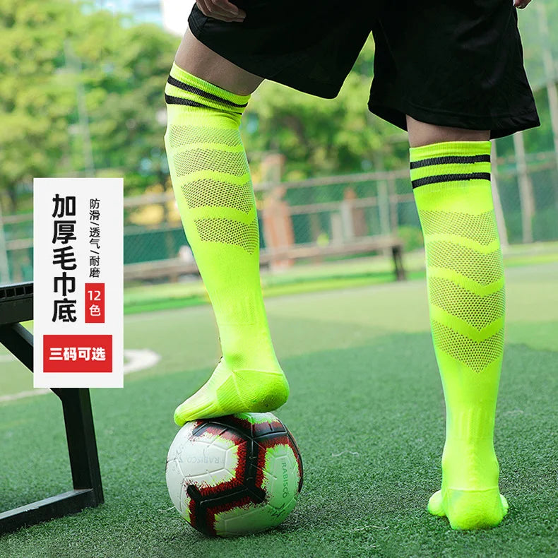 Breathable Knee-High Soccer Socks - Towel Bottom, Perfect for All Ages ⚽