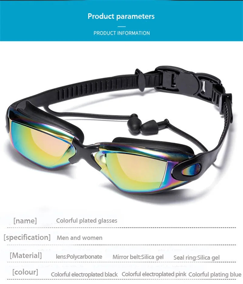 Professional Swimming Goggles: Electroplated, Waterproof with Earplugs & Nose Clip