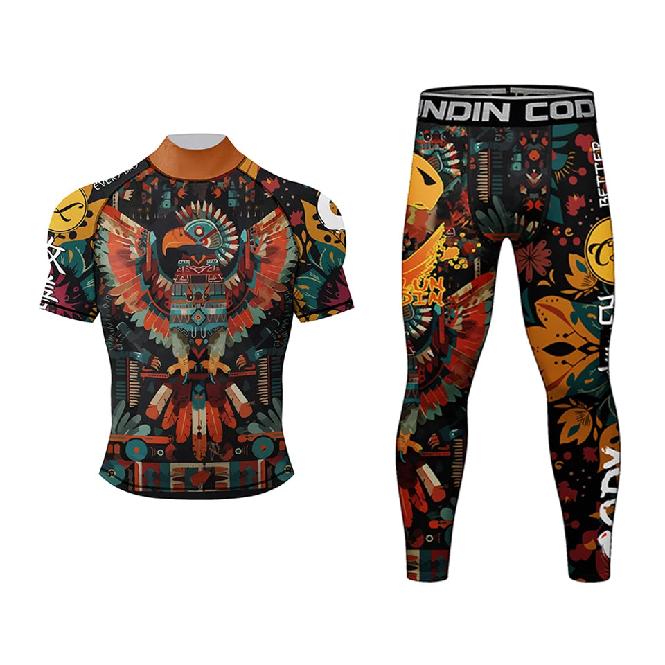 Brazilian Jiu-Jitsu Rash Guard Set – MMA BJJ Compression Shirt & Pants | Boxing Rashguard with Rubber Waistband