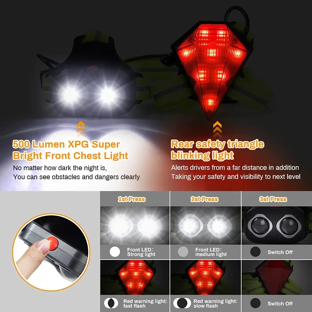 LED Night Running Light - USB Rechargeable Chest Lamp for Outdoor Sports and Safety 🌟