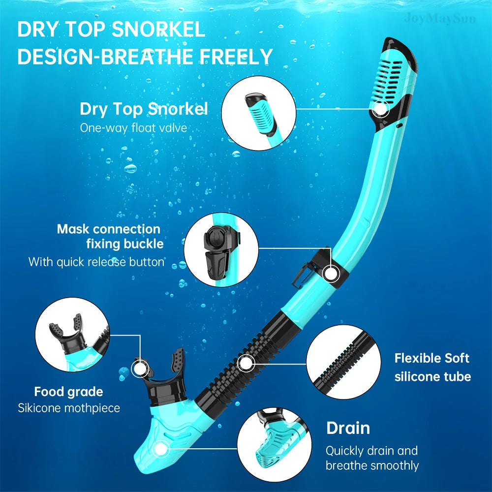 Dry Snorkel Mask Set with Panoramic Anti-Fog View for Adults