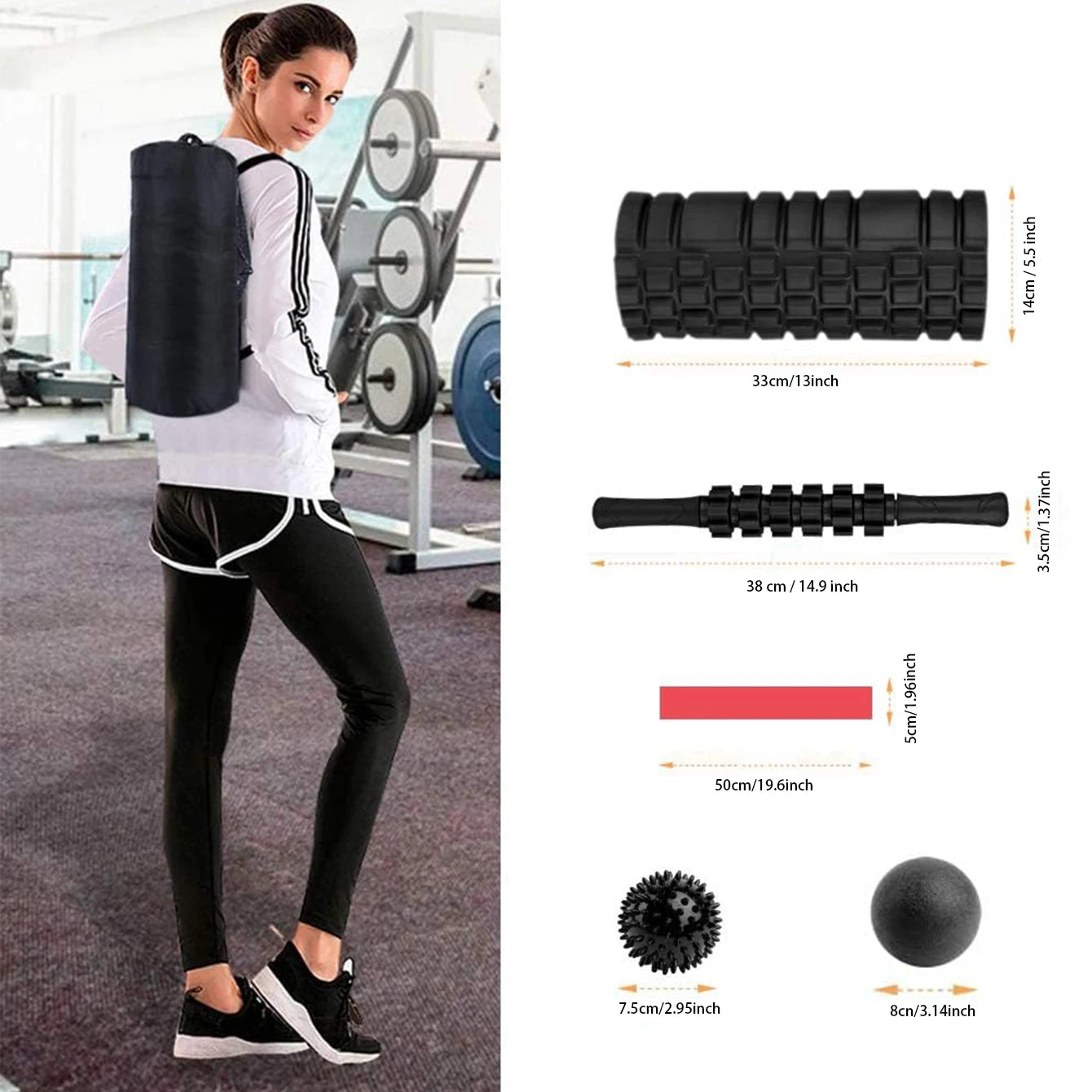 🧘‍♀️ 6-in-1 Yoga Training Tools – Foam Roller, Massage Stick, Tension Band, & 2 Massage Balls | Perfect for Fitness, Yoga & Pilates 🌟