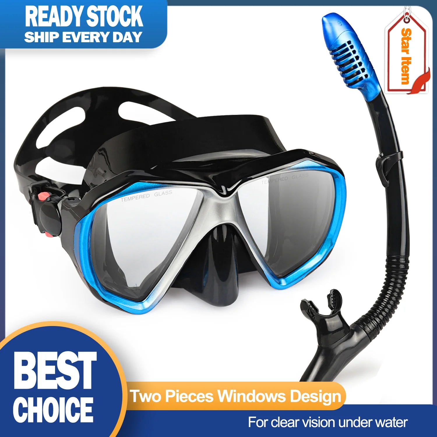 EXP VISION Dry Snorkel Set with Anti-Fog Panoramic Mask