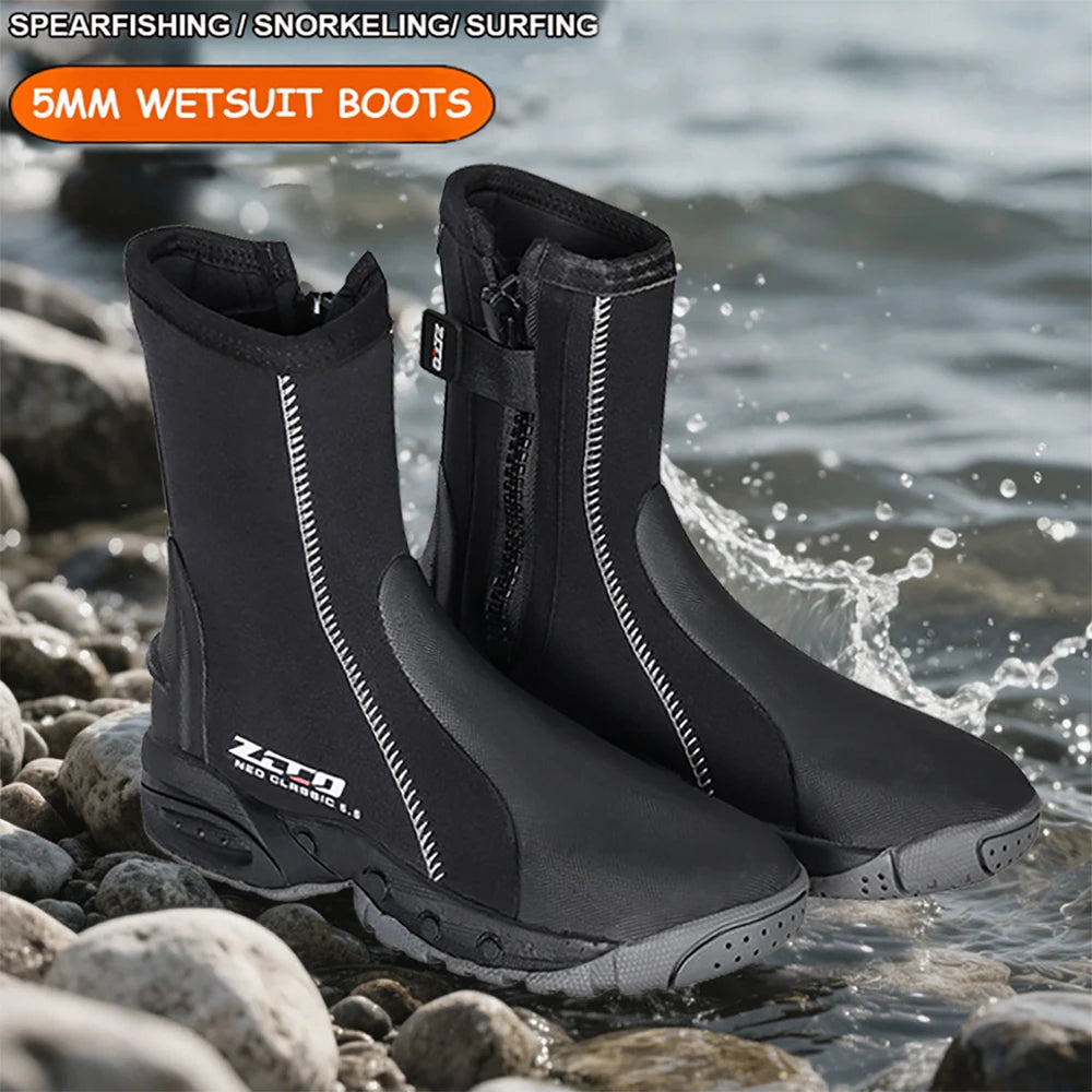 5mm Neoprene Dive Boots with Side Zipper for Adults