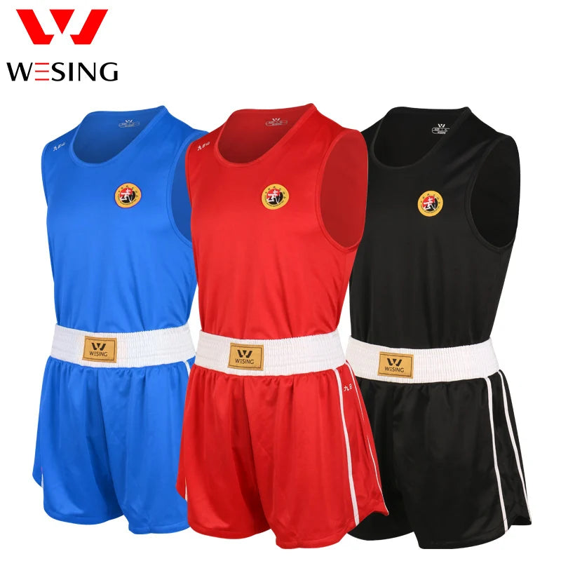 Wesing Sanda Wushu Suit | Breathable Uniform for Adults & Children | Red, Blue, Black | Perfect for Training & Competition