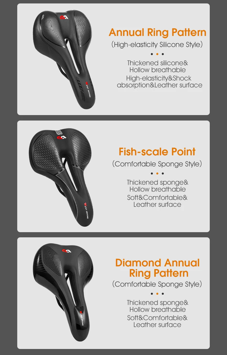 🚴‍♂️ WEST BIKING Gel Silicone Bicycle Saddle – Ultimate Comfort & Shock Absorption | Breathable, Hollow MTB & Road Bike Seat 🌟