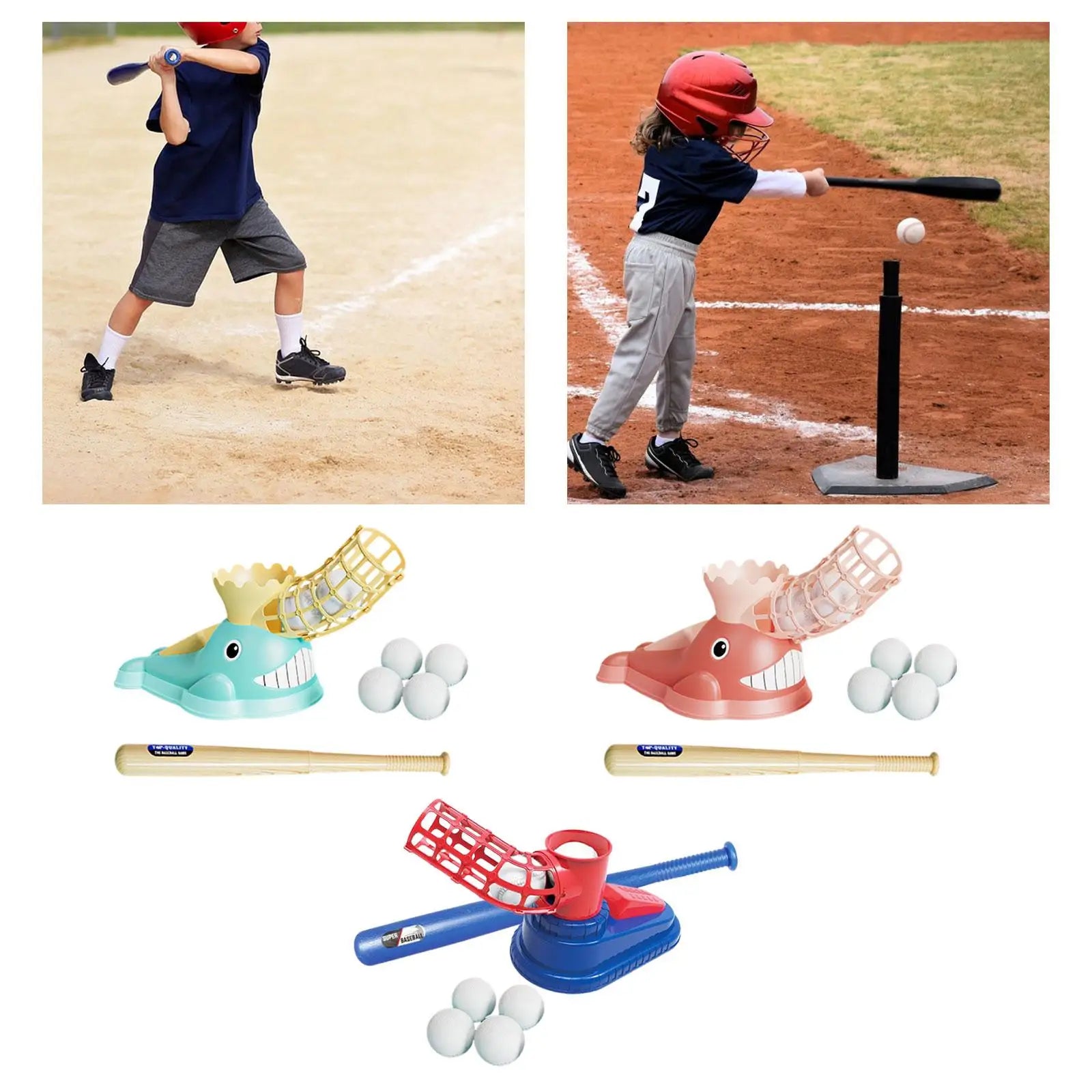 Kids Baseball Pitching Machine with Bat and 6 Baseballs