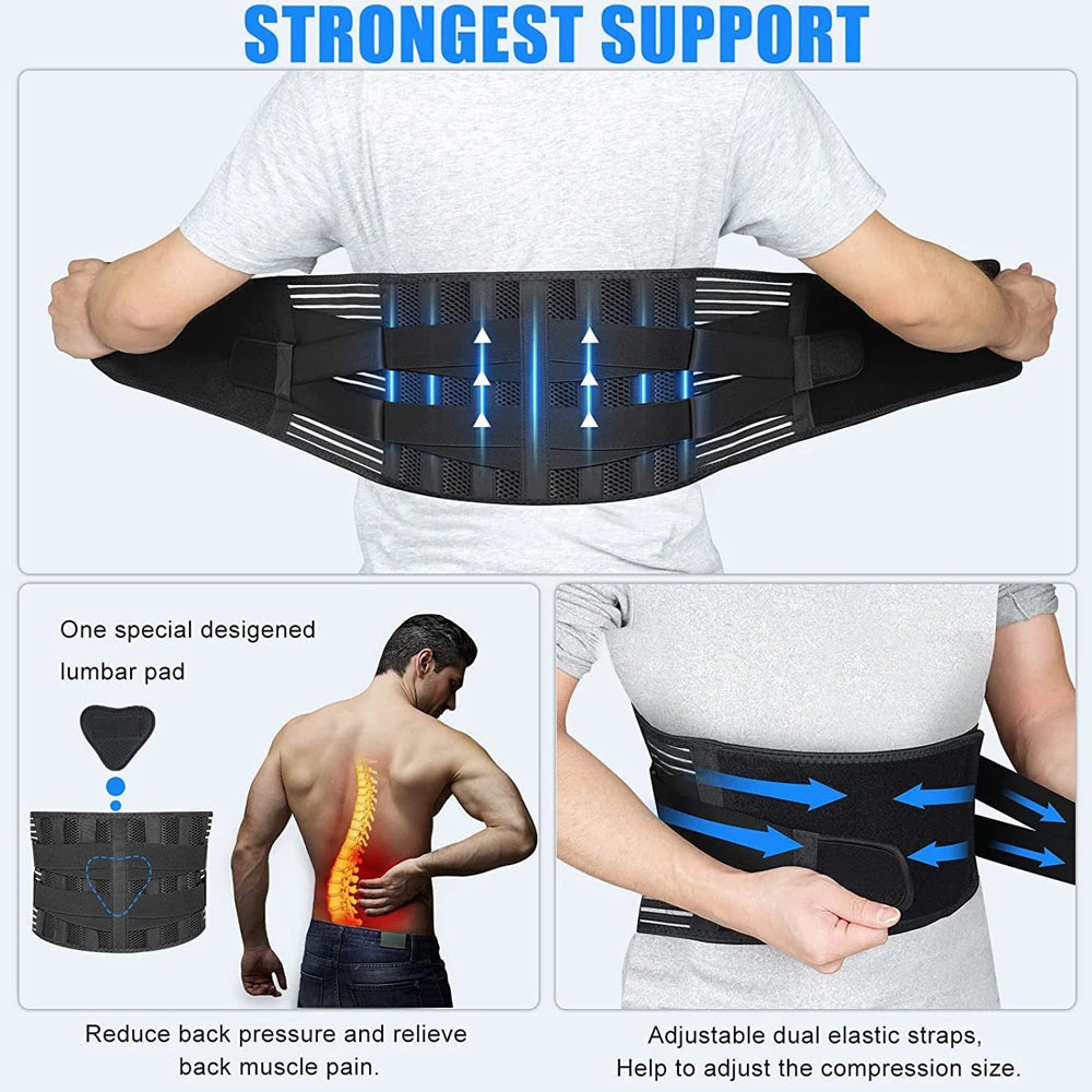 🏋️ Adjustable Lumbar Back Belt | Waist Support Trainer with 6 Stays | Abdominal Binder for Men & Women