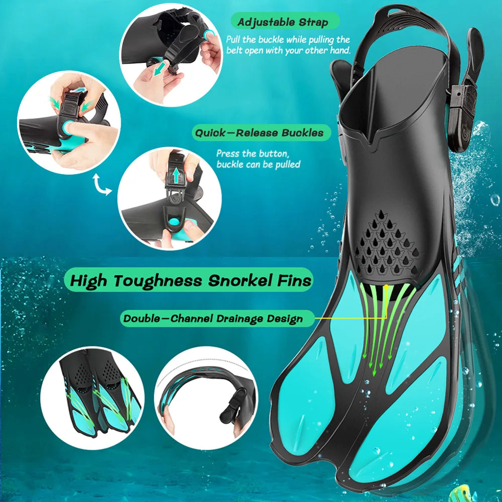 Adjustable Silicone Snorkel Fins for Adults Travel Size