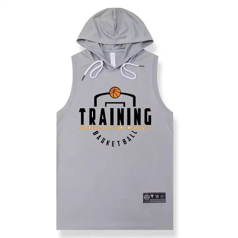 🏀 Men's Hooded Basketball Vest | Quick-Drying Sleeveless Training T-Shirt