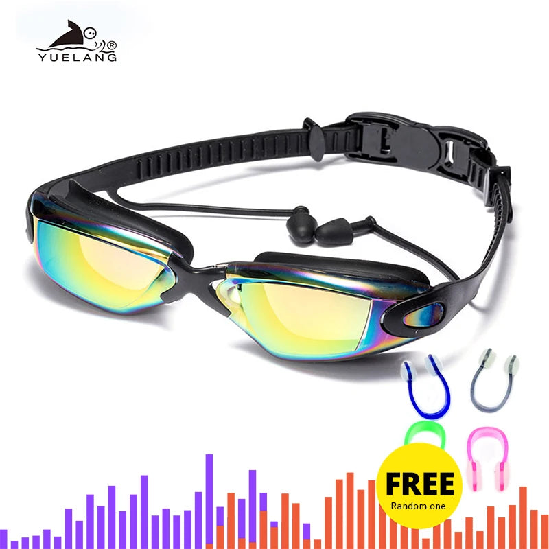 Professional Swimming Goggles: Electroplated, Waterproof with Earplugs & Nose Clip