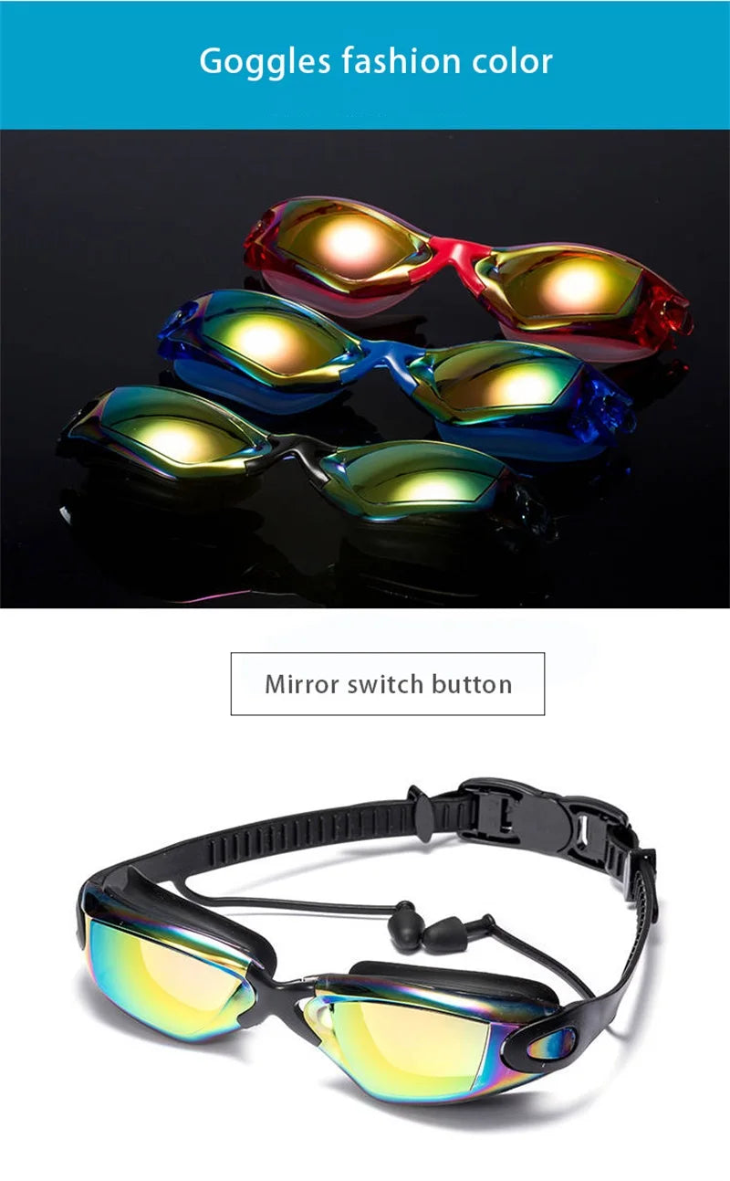 Professional Swimming Goggles: Electroplated, Waterproof with Earplugs & Nose Clip