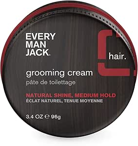 Every Man Jack Men's Hair Styling Grooming Cream | 3.4 oz | Natural Shine & Medium Hold | Paraben, Phthalate & Dye-Free